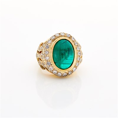 Lot 1346 - Gold, Diamond and Synthetic Emerald Ring