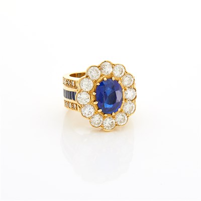 Lot 1351 - Gold, Sapphire, Synthetic Sapphire and Diamond Ring