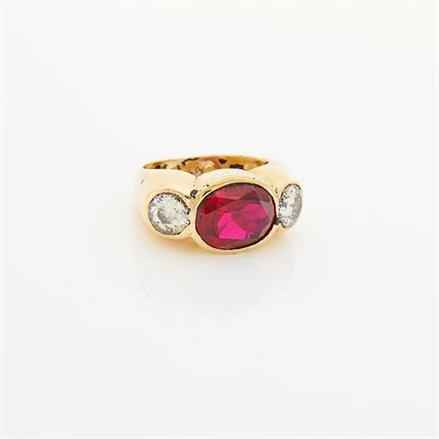 Lot 1052 - Gold, Synthetic Ruby and Diamond Ring