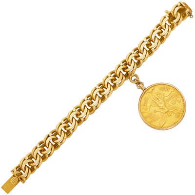 Lot 636 - Gold and Gold Coin Charm Bracelet