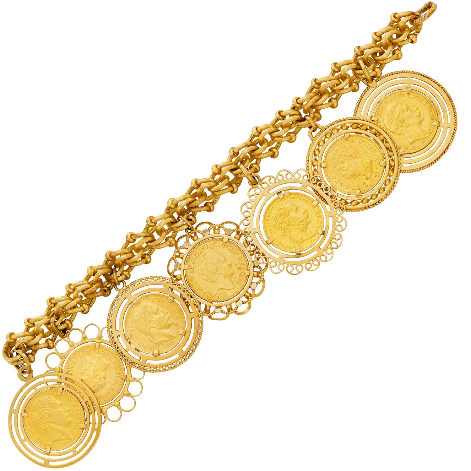 Lot 690 - Gold and Gold Coin Charm Bracelet