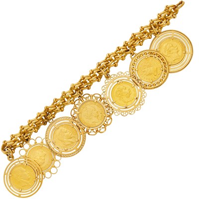 Lot 690 - Gold and Gold Coin Charm Bracelet