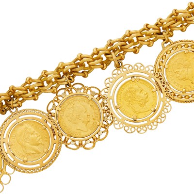 Lot 690 - Gold and Gold Coin Charm Bracelet