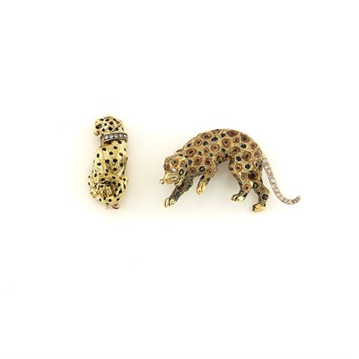 Lot 1114 - Two Gold, Diamond and Enamel Leopard Brooches