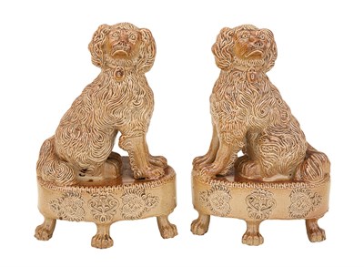 Lot 220 - Pair of Salt-Glazed Stoneware Spaniels...
