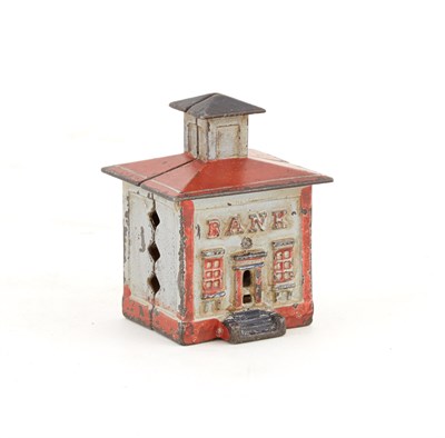 Lot 54 - Small Cupola Bank Small cast iron bank, red...