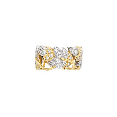 Lot 112 - Platinum, Gold and Diamond 'Four Leaves' Band Ring, Tiffany & Co., Schlumberger