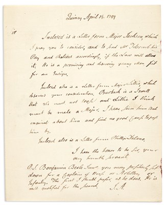 Lot 1 - ADAMS, JOHN Autograph letter signed with...