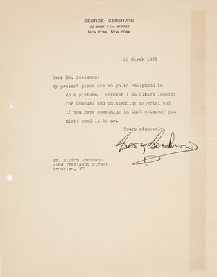 Lot 83 - GERSHWIN, GEORGE Typed letter signed. New York:...