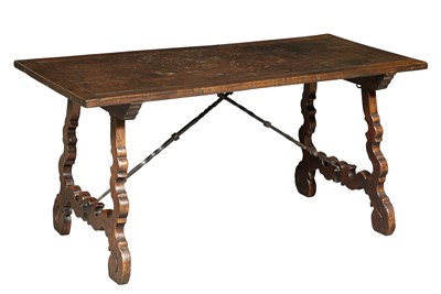 Lot 1174 - Spanish Stained Wood Trestle Table The paneled...