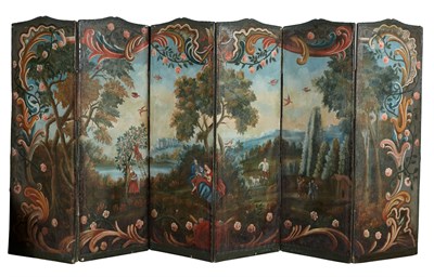 Lot 1177 - Continental Rococo Painted Canvas Six-Panel...