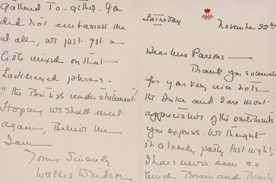 Lot 148 - WALLIS, DUCHESS OF WINDSOR Autograph letter...