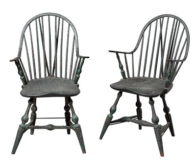 Lot 228 - Pair of Green Painted Brace-Back...