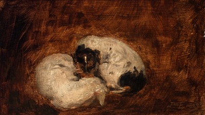 Lot 111 - British School 19th Century Sleeping Puppies...