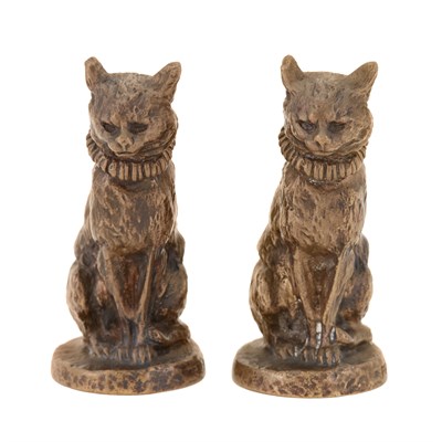 Lot 73 - Two Bronze Figures of Seated Cats with Collars...