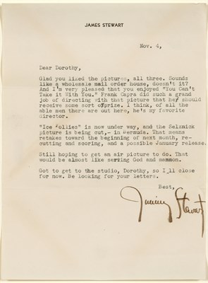 Lot 124 - STEWART, JIMMY Typed letter signed referencing...