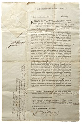 Lot 22 - HANCOCK, JOHN Document signed. Boston: 25 June...