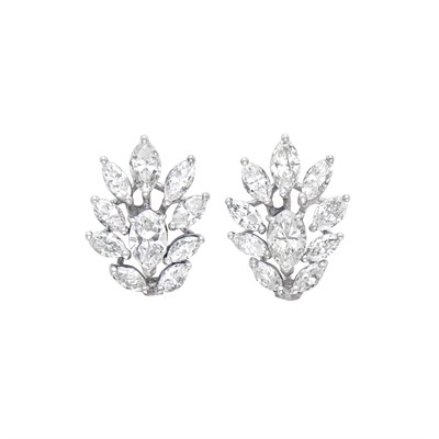 Lot 190 - Pair of White Gold and Diamond Cluster Earrings