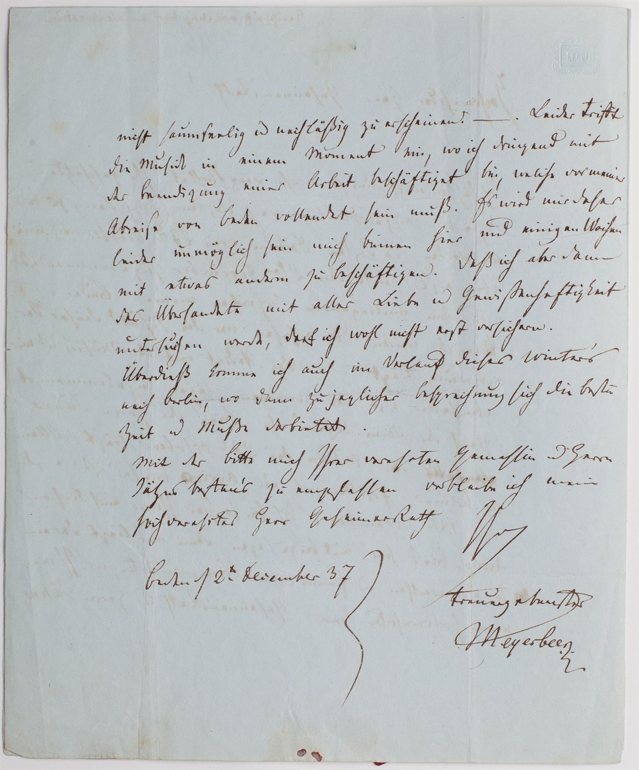 Lot 92 - MEYERBEER, GIACOMO Autograph letter signed....