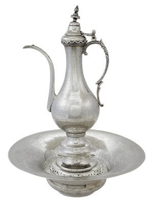 Lot 1048 - Middle Eastern Silver Ewer and Basin Set Late...