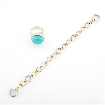Lot 1793 - Silver Turquoise Ring, and Gold and Silver Bracelet, Tiffany & Co.