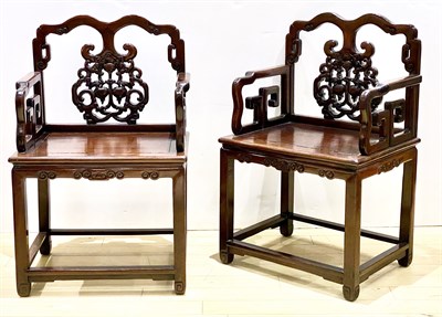 Lot 113 - Pair of Chinese Hardwood Armchairs Height 38...