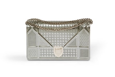 Lot 873 - Dior Diorama Silver Metallic Calfskin Leather Clutch