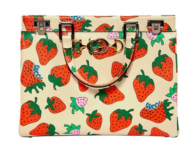 Lot 855 - Gucci Strawberry Print Medium Top Handle Bag