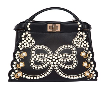 Lot 856 - Fendi Black Nappa Peekaboo Pearl Embellished Top Handle Bag