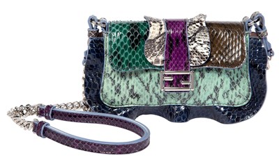 Lot 857 - Fendi Elaphe Turquoise and Purple Snakeskin Micro Wave Baguette Bag