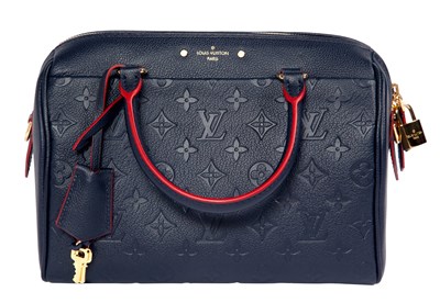 Lot 843 - Louis Vuitton Empreinte Navy Blue Speedy Bandouliere Bag