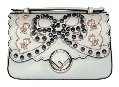Lot 858 - Fendi Kan Grey Leather Pearl Embellished Bag