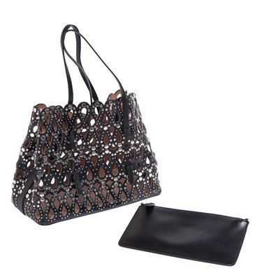 Lot 849 - Maison Alaia Embellished Perforated Black Leather Top Handle Bag