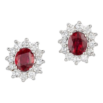 Lot 148 - Pair of White Gold, Ruby and Diamond Earrings
