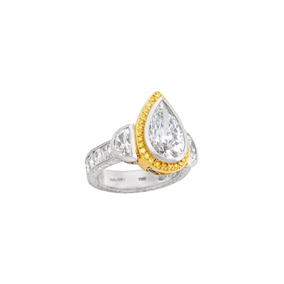 Lot 792 - Platinum, Gold, Diamond and Yellow Diamond Ring, Michael Beaudry