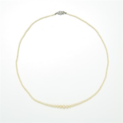 Lot 1132 - Pearl Necklace with Platinum and Diamond Clasp, Tiffany & Co.