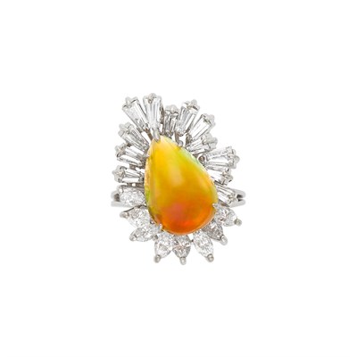 Lot 1135 - White Gold, Opal and Diamond Ring