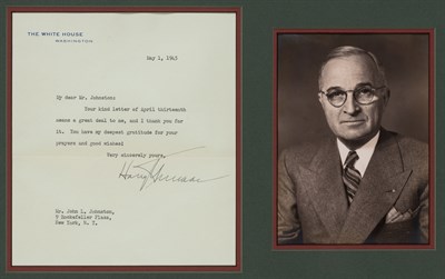 Lot 56 - TRUMAN, HARRY Typed letter signed as President....