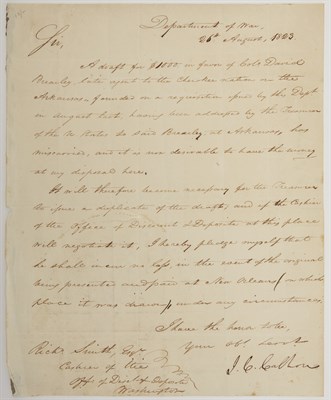 Lot 8 - CALHOUN, JOHN C. Letter signed. 26 August 1823....