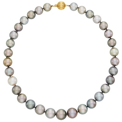 Lot 767 - Multicolored Gray Cultured Pearl Necklace with Gold Ball Clasp