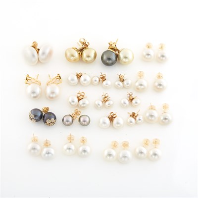 Lot 1698 - Twenty-One Pairs of Cultured Pearl and Freshwater Pearl Earrings