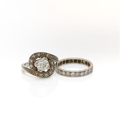 Lot 1009 - Platinum and Diamond Ring and Band Ring