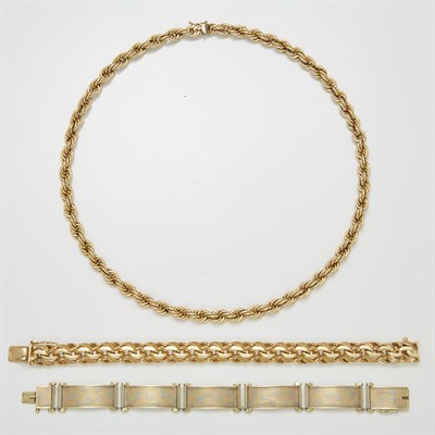 Lot 1583 - Tricolor Gold Bracelet, Gold Bracelet and Necklace