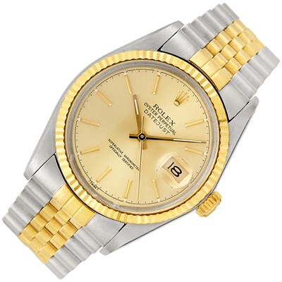 Lot 473 - Gentleman's Stainless Steel and Gold 'Oyster Perpetual DateJust' Wristwatch, Rolex, Ref. 16013