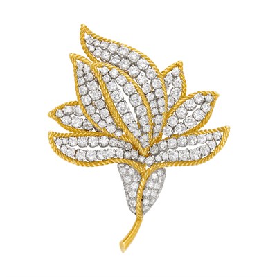 Lot 123 - Gold, Platinum and Diamond Flower Clip-Brooch