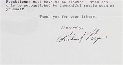 Lot 34 - NIXON, RICHARD Typed letter signed. New York:...
