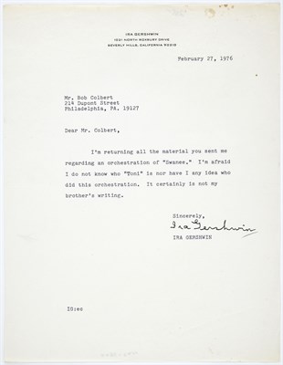 Lot 84 - GERSHWIN, IRA Typed letter signed. Beverly...
