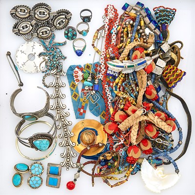 Lot 154 - Group of Native American Indian Bead and Silver Jewelry