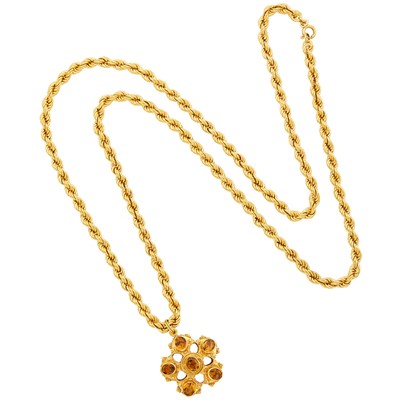 Lot 1152 - Gold and Citrine Pendant-Necklace