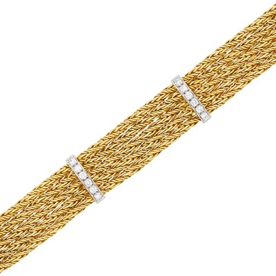 Lot 101 - Five Strand Two-Color Gold and Diamond Bracelet